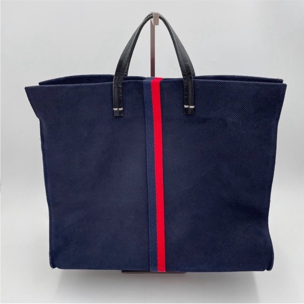 Clare V Simple Perforated Suede Leather Large Tote Bag Navy & Red